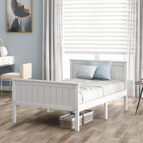 White wooden bed frame - bed,