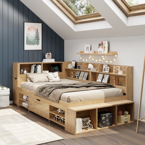 Multifunctional wooden bed - wooden,