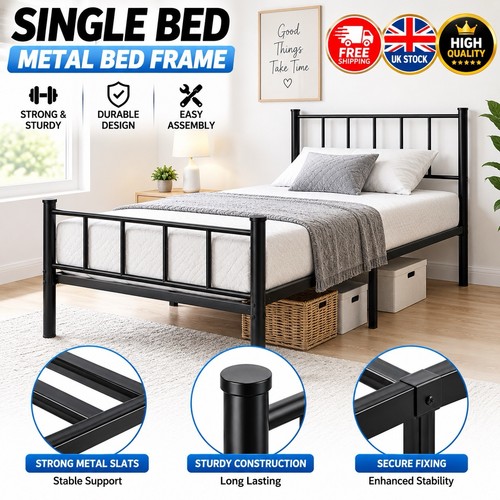 Black metal bed frame single - metal,