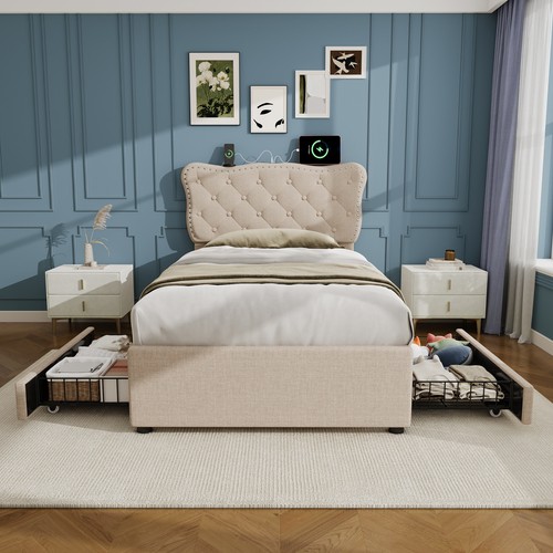 Single bed frame with storage - with,