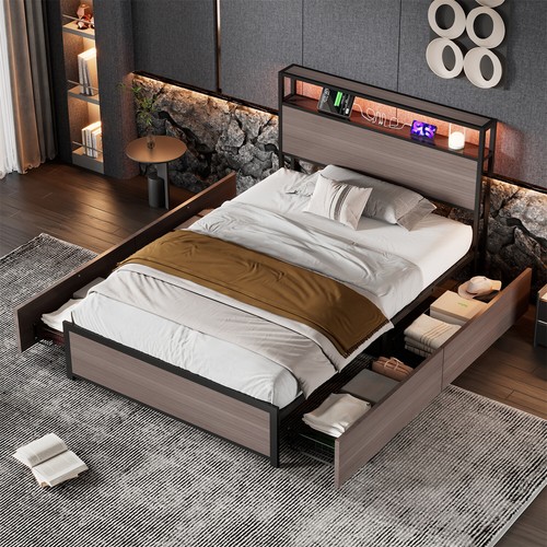 Single bed frame with led - bed,