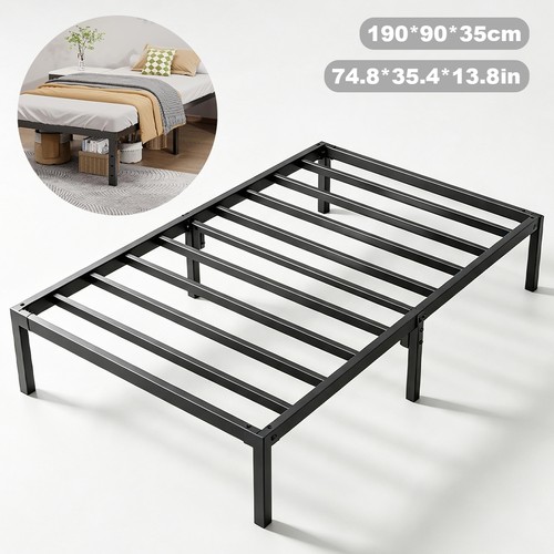 Black metal bed frame with - bed,